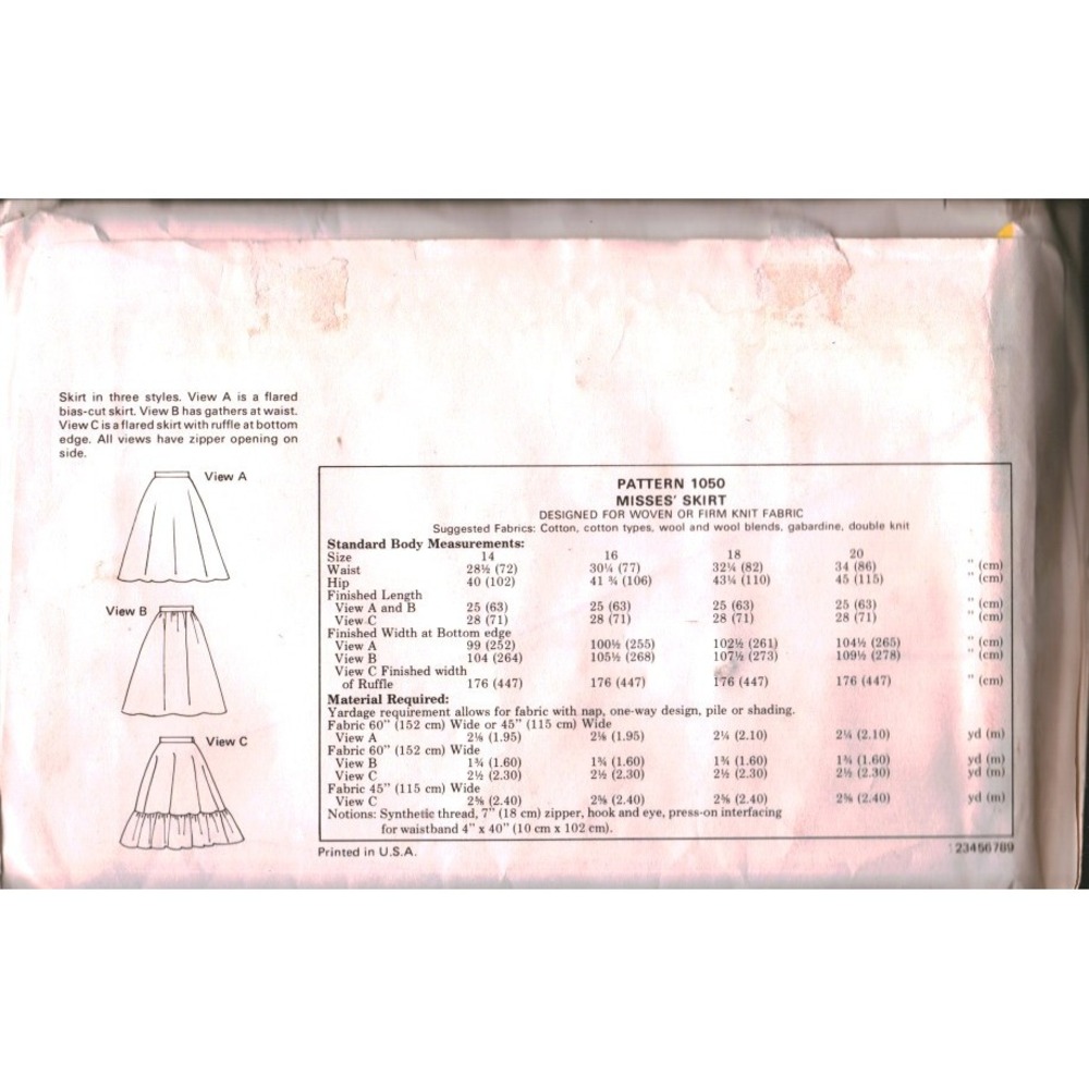 Vintage Kwik Sew 1050 Misses Skirt Pattern Sizes 14-20 Flared Bias Ruffle Skirts - Picture 2 of 2